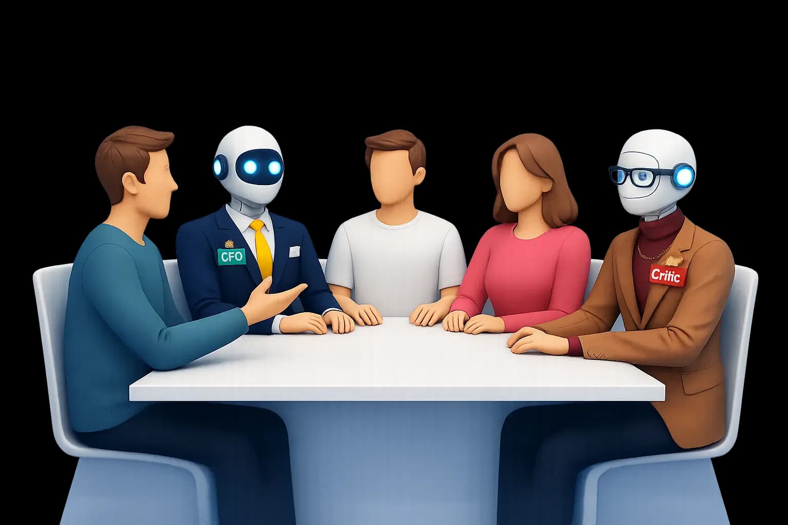 Team and AI agents collaborating around a table in Tajma